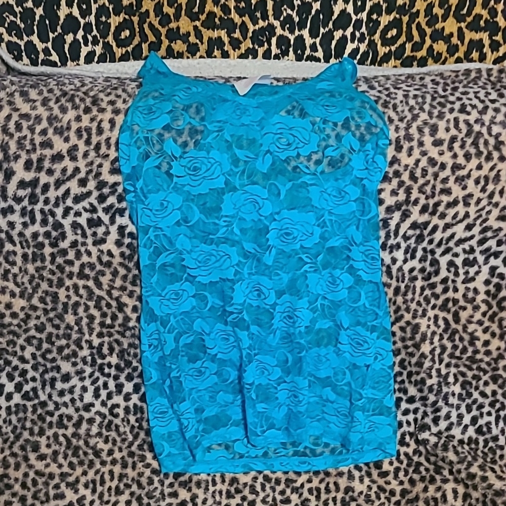 Blue Lace Floral Tank Top
